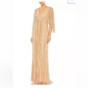 Mac Duggal Women's Beaded Striping Kimono Sleeve V Neck Gown
